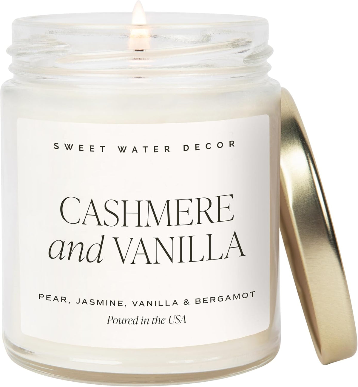 Sweet Water Decor Cashmere & Vanilla Candle, 9oz Clear Glass Jar