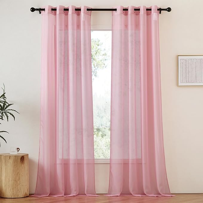 NICETOWN Pink Sheer Curtains for Living Room, Grommet Lightweight Gauzy by NICETOWN
