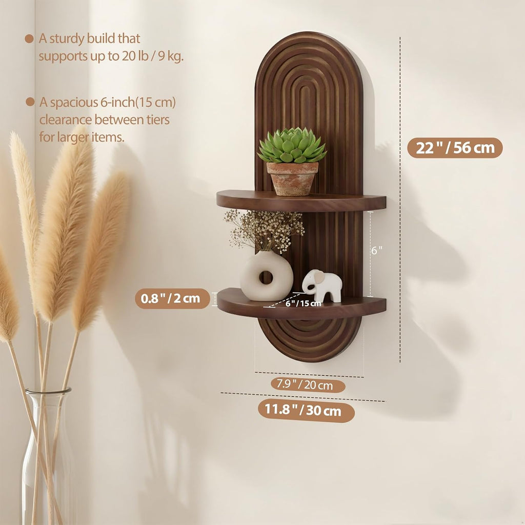 SweetSage Mordern Wall Shelf with Arched Mid Century Art Boho Decor Design Floating Shelves for Home Bedroom Living Room Farmhouse Display Wall Plant Holder Decoration, 22 x 11.8 Inch, Walnut