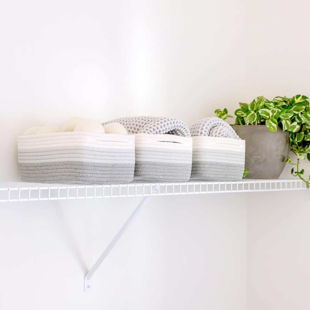 11.8"x8"x4.5” Rectangle Storage Baskets for Shelves 3 Pack | Cotton Rope Woven Small Baskets for Organizing | Small Storage Bins for Nursery, Bathroom, Closet, Shelf, Decorative, Gift
