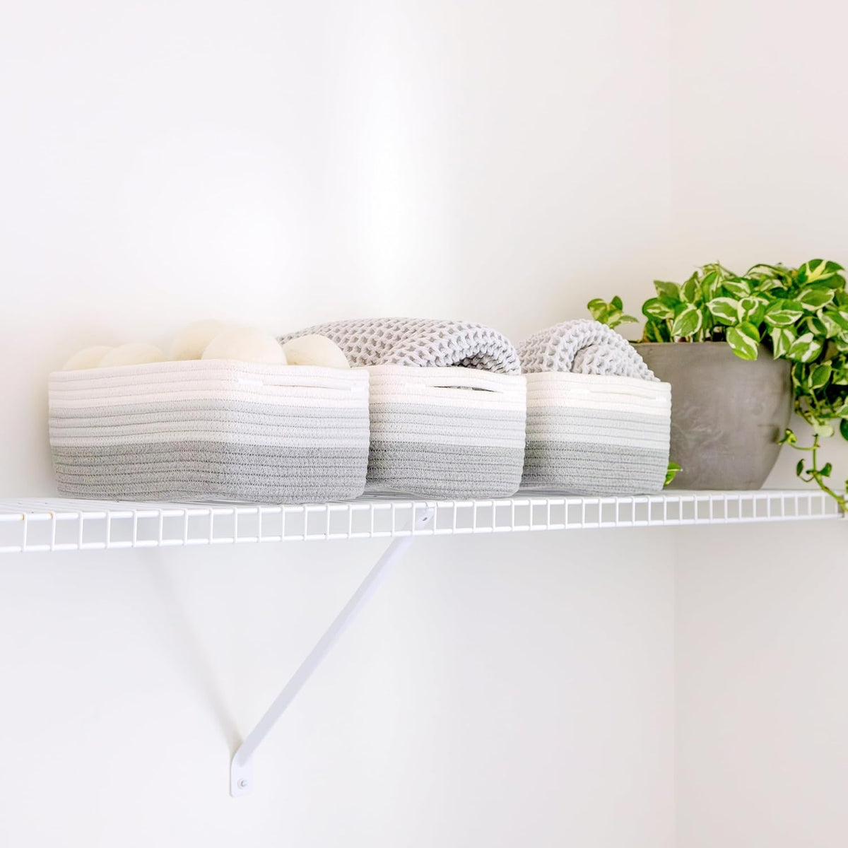11.8"x8"x4.5” Rectangle Storage Baskets for Shelves 3 Pack | Cotton Rope Woven Small Baskets for Organizing | Small Storage Bins for Nursery, Bathroom, Closet, Shelf, Decorative, Gift