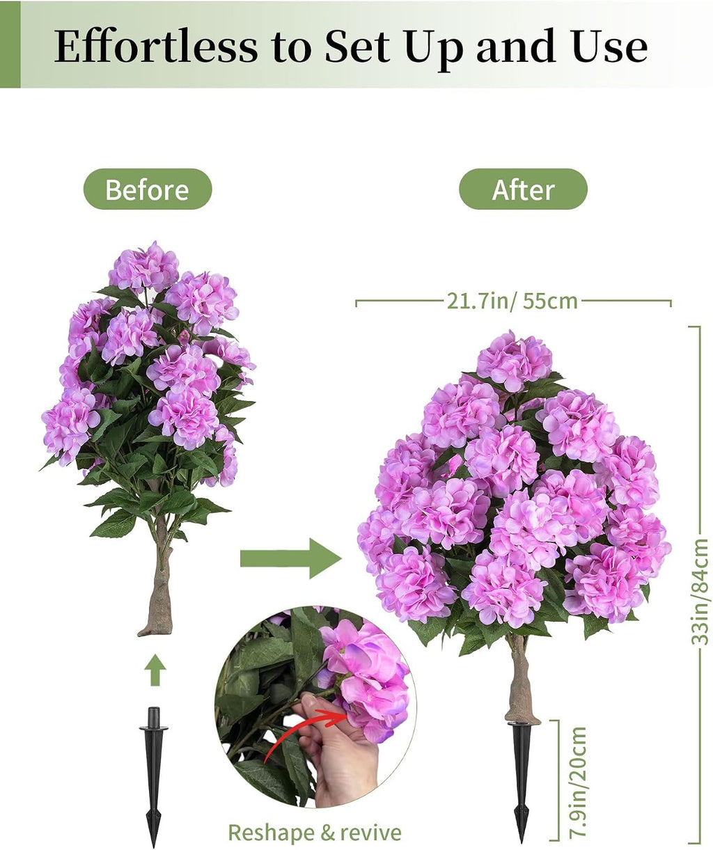 BLOSMON Hydrangea Topiary Trees Artificial for Outdoor, Pink, 2 Packs