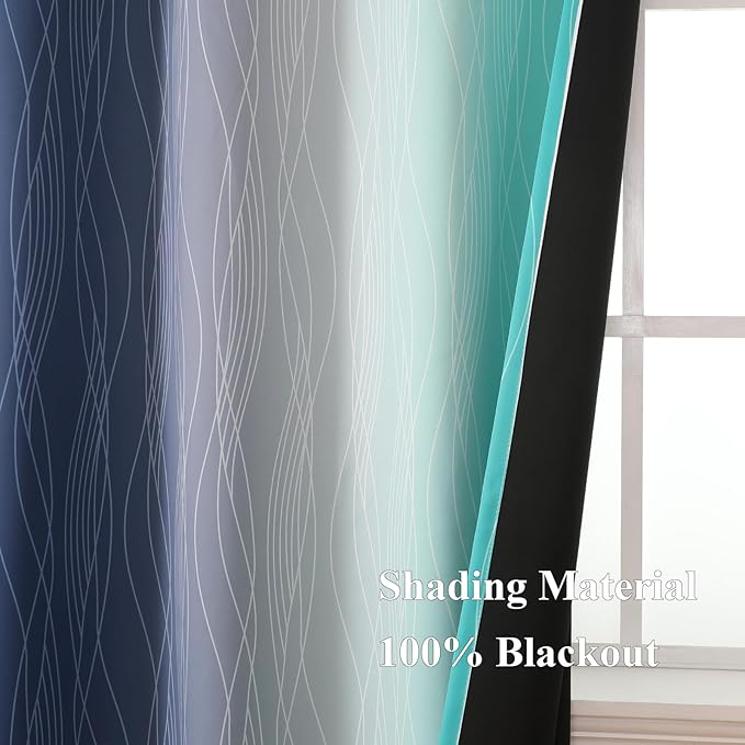 Estelar Textiler Navy Blue and Teal Gradient Blackout Curtains 102 Inches Long - Image 5