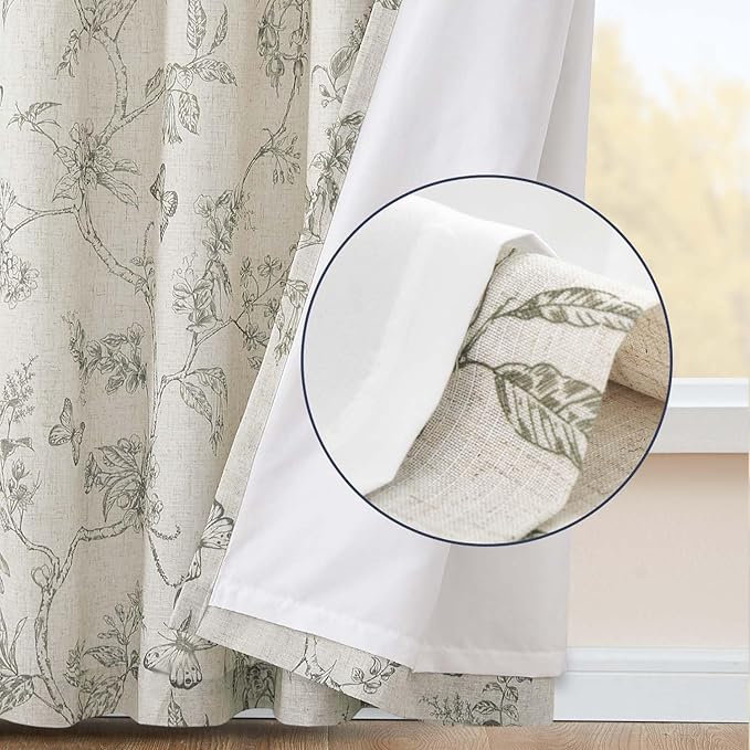 jinchan Floral Curtains Lined Linen Blend Curtain - Image 2