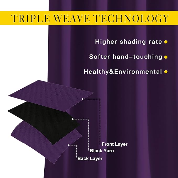 NICETOWN Royal Purple Room Darkening Curtain Panels - Image 3