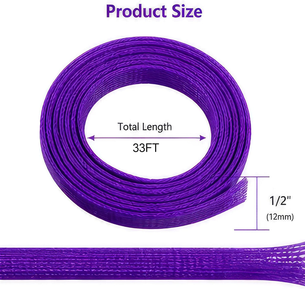 33ft PET Expandable Braid Cable Sleeving, 1/2" Cable Management Sleeve