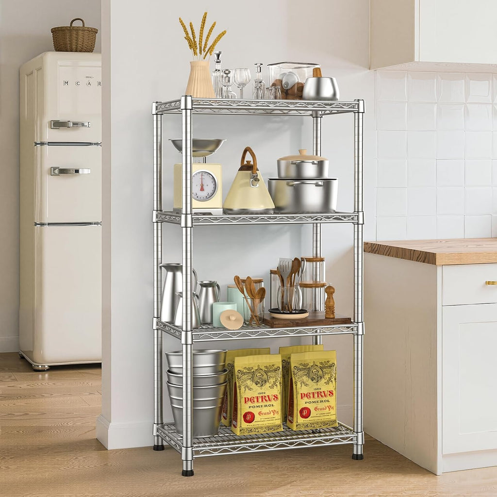 4- Shelf Heavy Duty Metal Wire Shelving Unit Adjustable Industrial Storage Rack Steel Commercial Grade Shelving Standing Shelf organize 2200LBS,for Laundry Bathroom Kitchen Closet 14"Dx24"Wx47"H