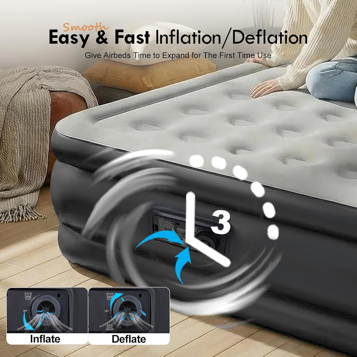 DIMAR GARDEN King Size Air Mattress with Built in Pump, 18.5” Blow Up Mattress, Inflatable Bed for Home