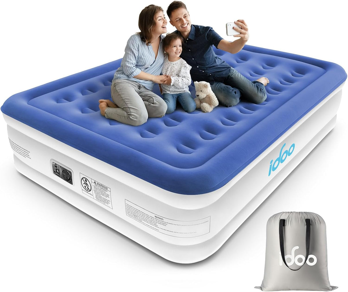 iDOO Twin Air Mattress with Built in Pump, Luxury Blow up Mattress, Comfort Inflatable Mattress for Camping, Guests & Home, Durable, Dual Chamber Single Air Bed, Colchon Inflable