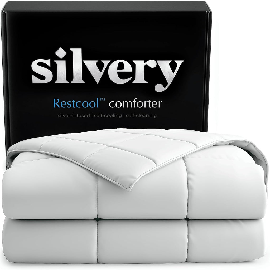 Silvery Cooling Comforter – Award-Winning Self-Cooling Blanket for Hot Sleepers with Self-Cleaning NEW, (Arctic White, Cali, King)