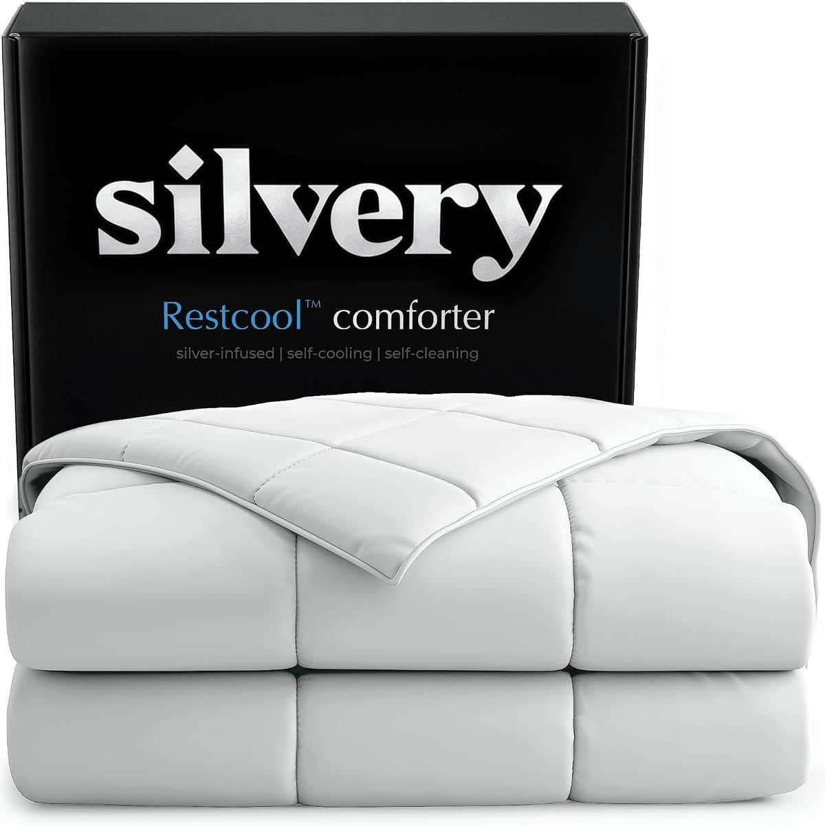 Silvery Cooling Comforter – Award-Winning Self-Cooling Blanket for Hot Sleepers with Self-Cleaning NEW, (Arctic White, Cali, King)