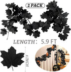 2Pcs Black Maple Leaf Garland Halloween Artificial Fall Leave Vines
