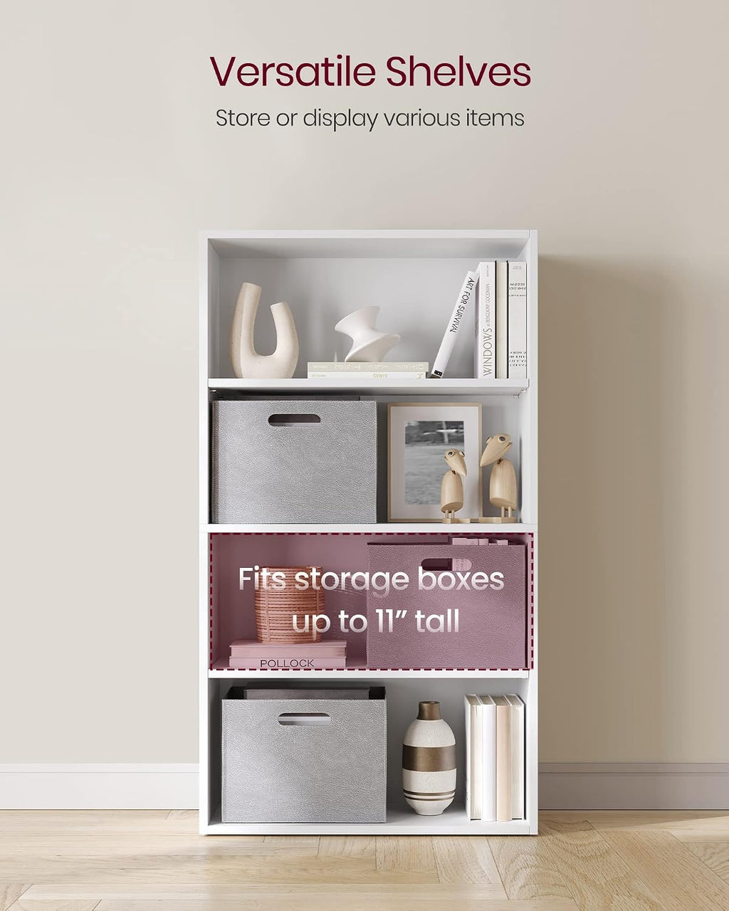 VASAGLE 4-Tier Bookshelf, Storage Organizer, 23.6 x 9.5 x 42.4 Inches