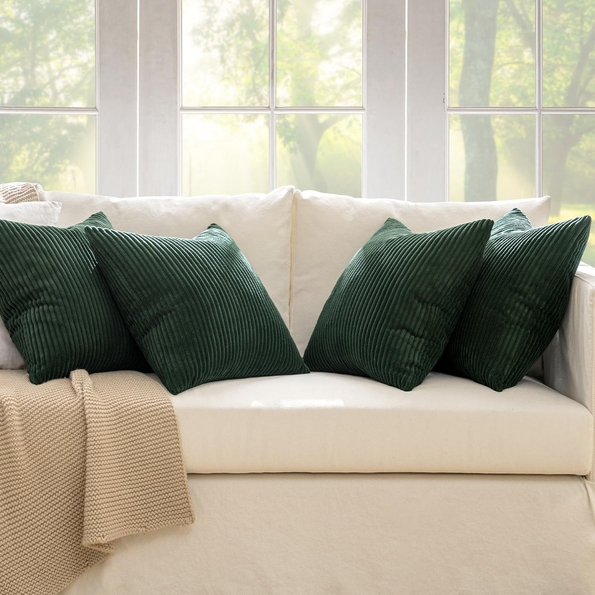 MIULEE Soft Corduroy Decorative Throw Pillow Covers Army Green 18x18