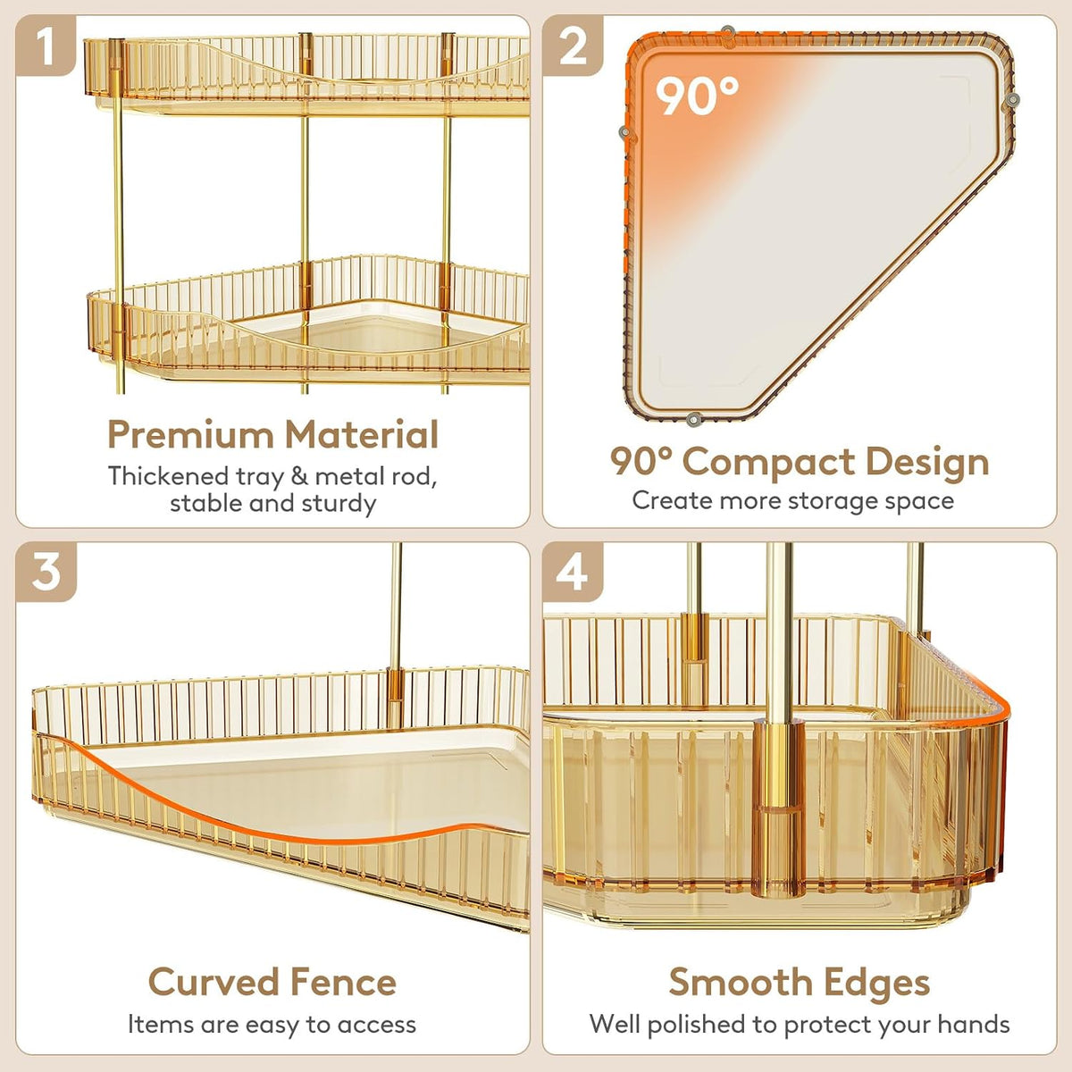 Lifewit 2 Tier Corner Bathroom Counter Organizers and Storage, Golden