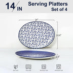 Selamica 14 Inch Oval Large Ceramic Serving Platter Set of 4, Vintage Blue