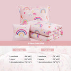 Twin Comforter Set for Girls - 3 Pieces Pink Rainbow Twin Bedding Sets