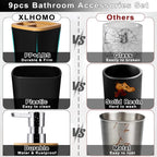 XLHOMO Black Bathroom Set - 9 Piece Accessory Set with Trash Can