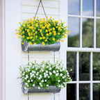 6 Bundles Outdoor Artificial Flowers UV Resistant Fake Boxwood Plants, Faux Plastic Greenery for Indoor Outside Hanging Plants Garden Porch Window Box Home Wedding Farmhouse Decor (Yellow)