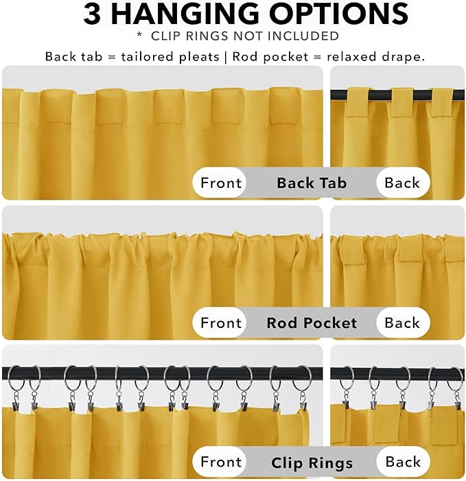 Deconovo Solid Back Tab and Rod Pocket Curtains Thermal Insulated Blackout - Image 2