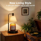 Candle Warmer Lamp with Timer, Dimmable, Adjustable Height, Modern Farmhouse Linen Shade, Black Candle Warming Lamp for Up to 6-Inch Jar Candles, 2 Bulbs Included