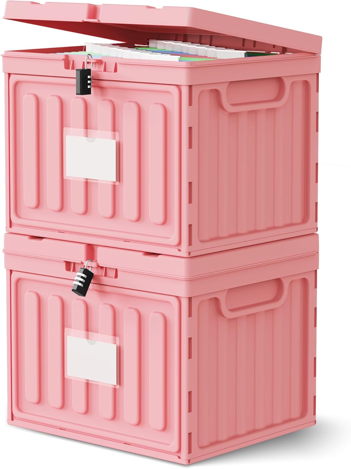 Lockable Plastic File Box with Lid for Letter-Size