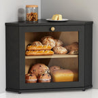 Goozii Corner Bread Box 2 Tier, Double Layer Black Breadbox for Countertop