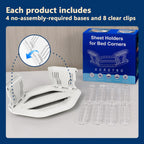 Bed Sheet Holders for Corners [4-Pack], No Mattress Lifting Fitted Sheet Clips, Upgraded Sheet Grippers Corner Locks with Wave-Clamps, Secure Fasteners Keep Bedding in Place - White