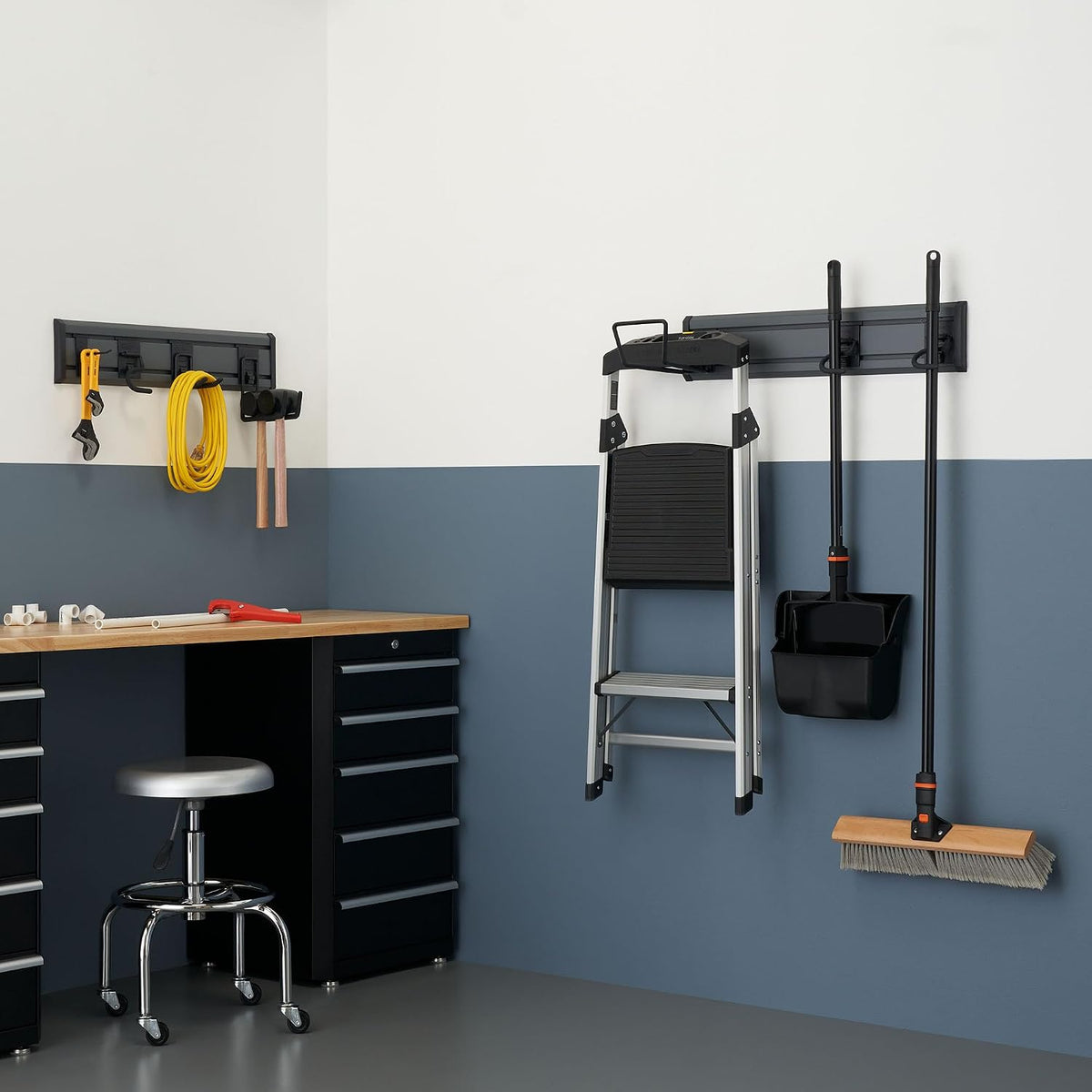 TRINITY 9Pc Heavy Duty Wall Track Storage Kit, 2 PVC 28" Panels, 7 Hooks