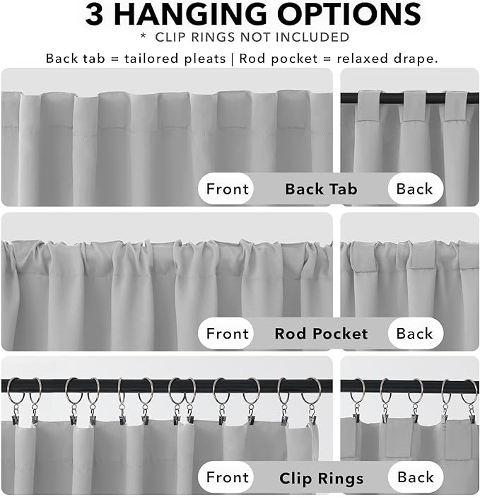 Deconovo Blackout Curtains, Thermal Insulated, W52 x L72 2 Panels, Back Tab - Image 2
