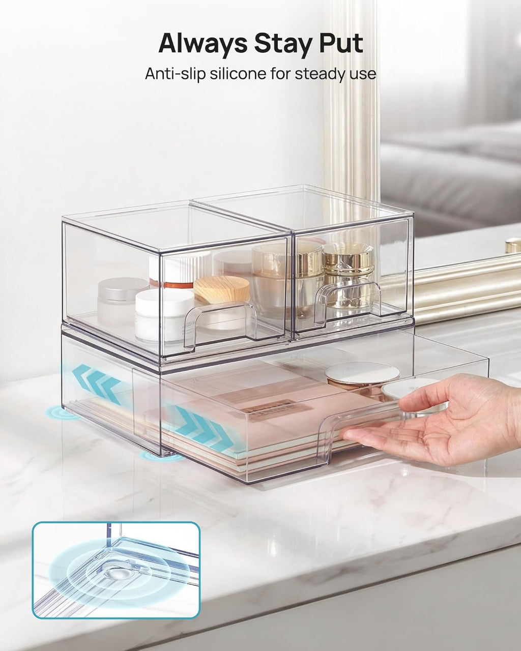Vtopmart Clear Stackable Storage Drawers Set of 5, Plastic Organizer Bins
