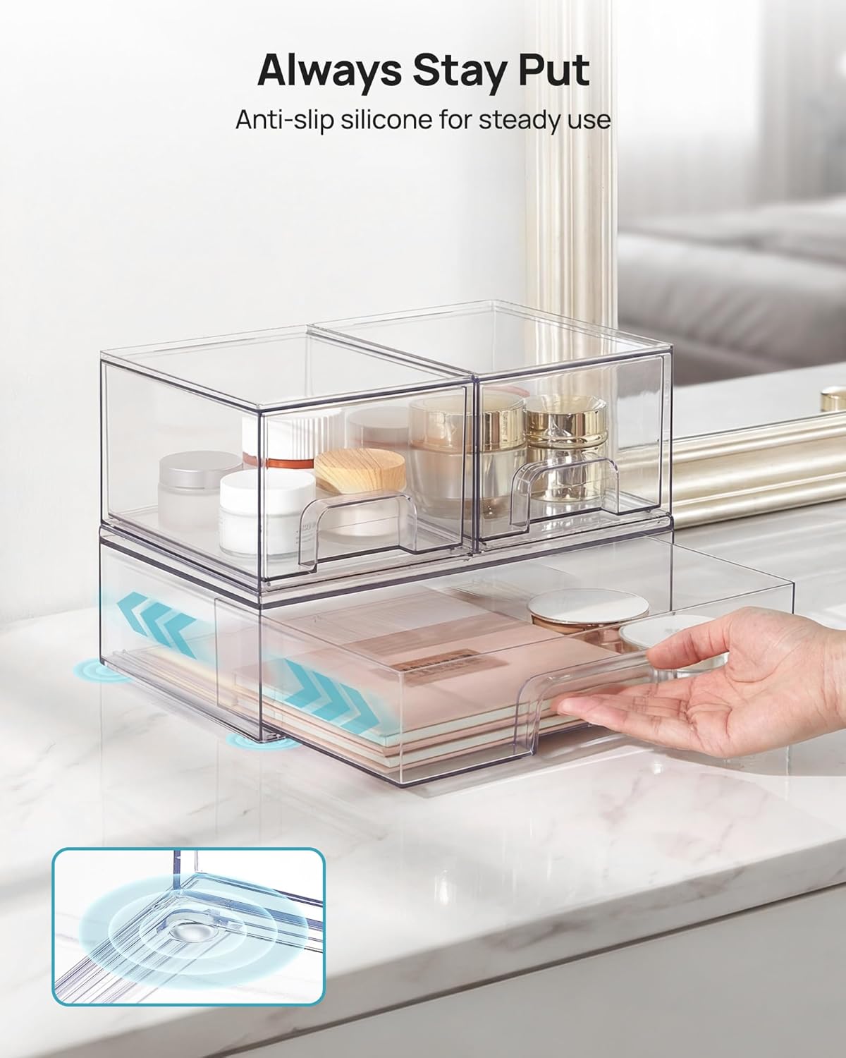 Vtopmart Clear Stackable Storage Drawers Set of 5, Plastic Organizer Bins
