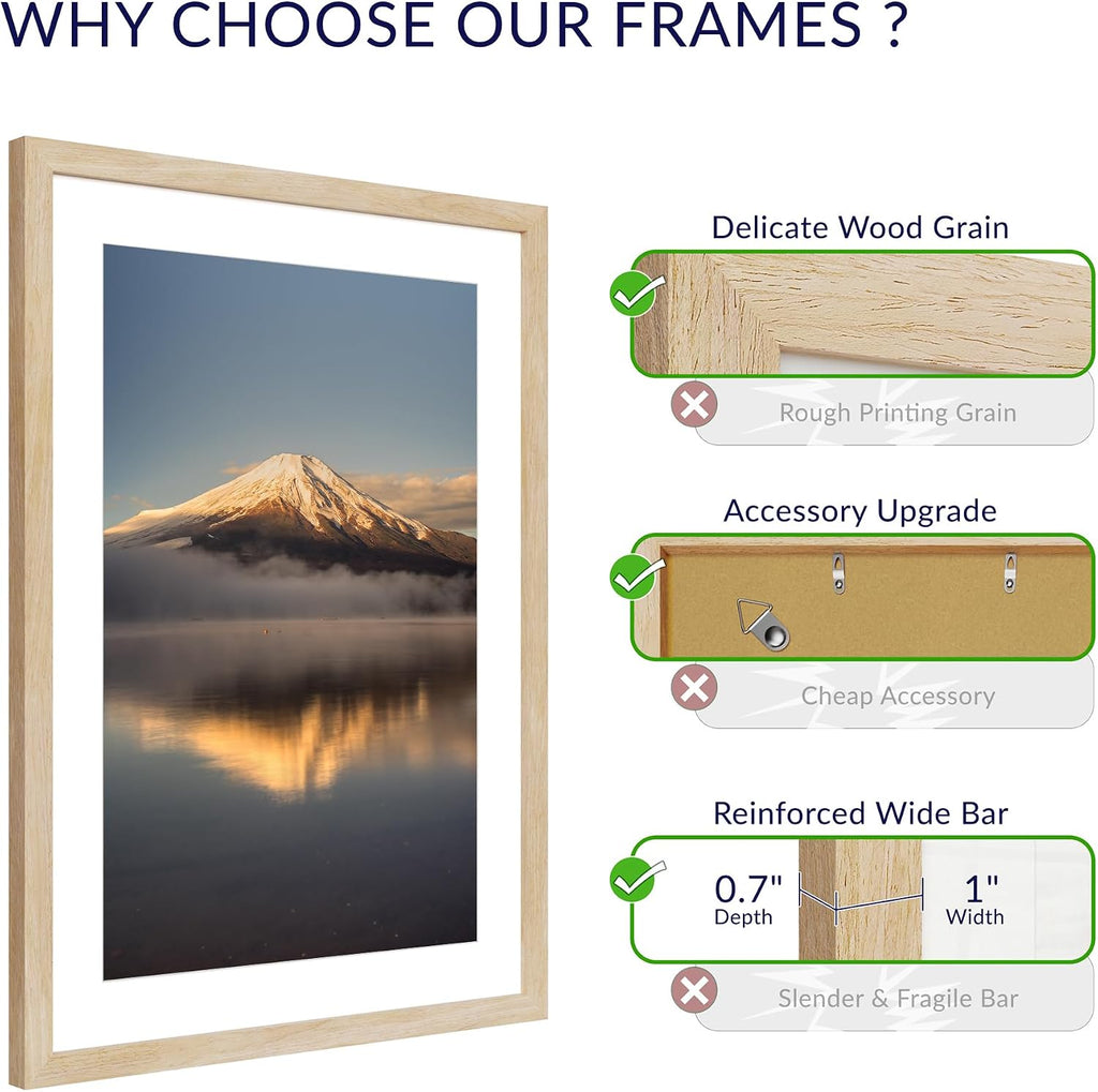 20x28 Poster Frame, Natural Oak Wood Frame with 16x24 Mat, 3 Pack