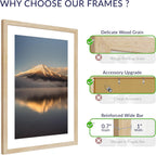 20x28 Poster Frame, Natural Oak Wood Frame with 16x24 Mat, 3 Pack