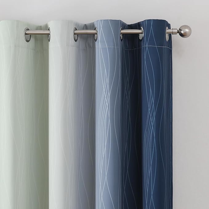 Estelar Textiler Navy Blue and Sage Green Blackout Curtains 54 Inch Length - Image 4