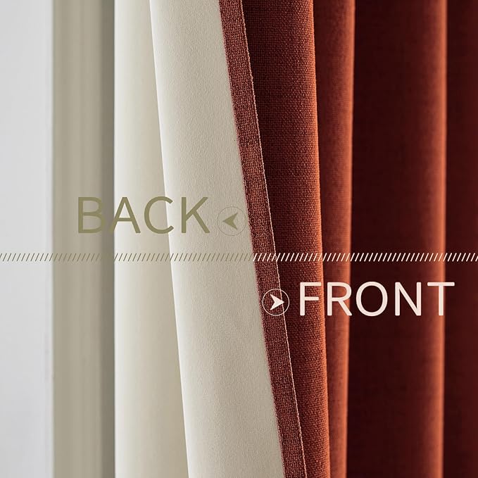 MIULEE 100% Blackout Linen Curtains Thermal Insulated Burnt Orange Fall - Image 6