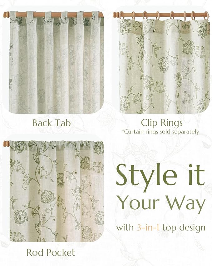 jinchan Linen Curtains Floral Curtain 84 Inch Length - Image 5