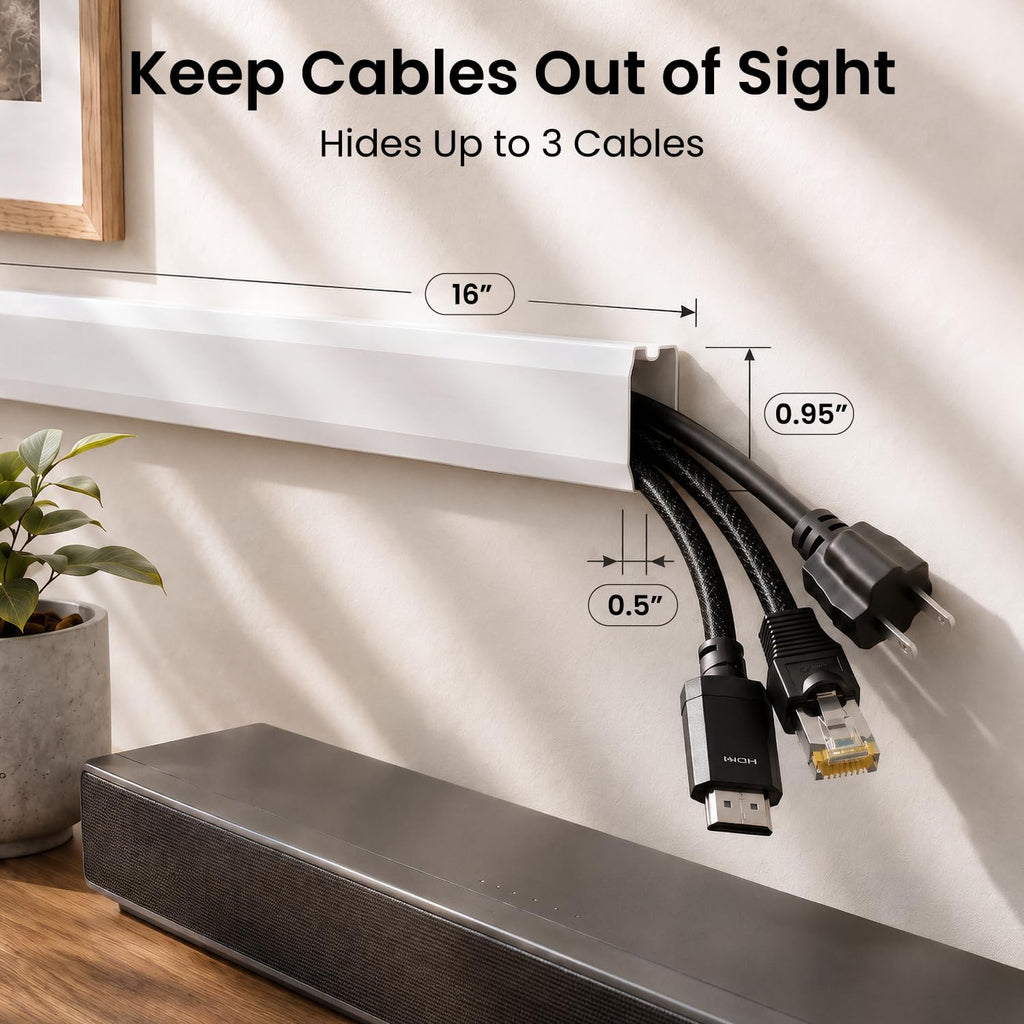 Cord Covers for Wires on Wall - 300in Cable Management Cable Hider - Cord Hiders for TV On Wall - Paintable Cable Concealer - Wire Covers for Cords - 20X (L16 x W0.95 x H0.5) - Medium | White