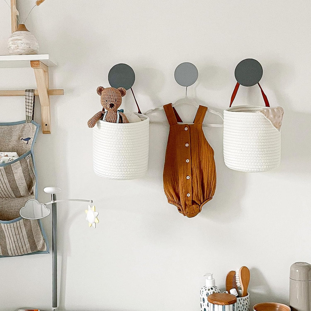 Goodpick 2 Pack Cotton Rope Wall Hanging Baskets for Home Decor