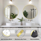 Sunniry Gold Round Mirror, 24 inch Circle Mirror, Brushed Gold Metal Frame