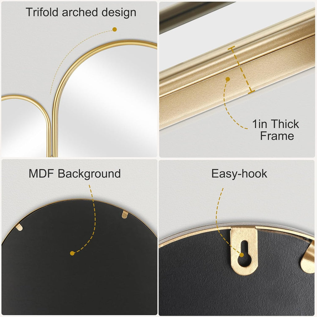 Tri-Fold Vanity Mirror 3 Way, 37"x30" Gold Vintage Mirror with Metal Frame