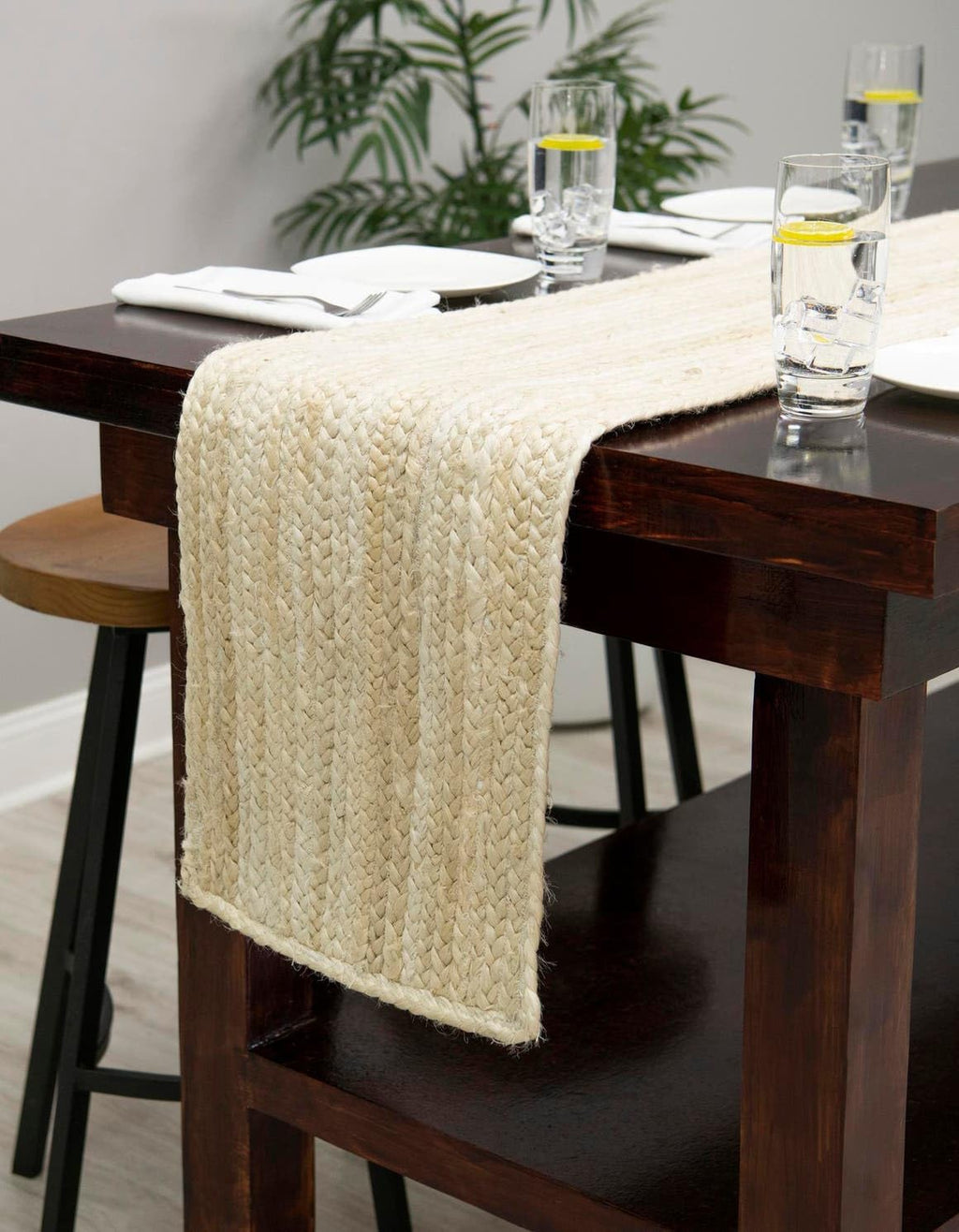 Unique Loom Braided Jute Collection Area Rug - Dhaka (1' 2" x 6' 1" Table Runner, White)