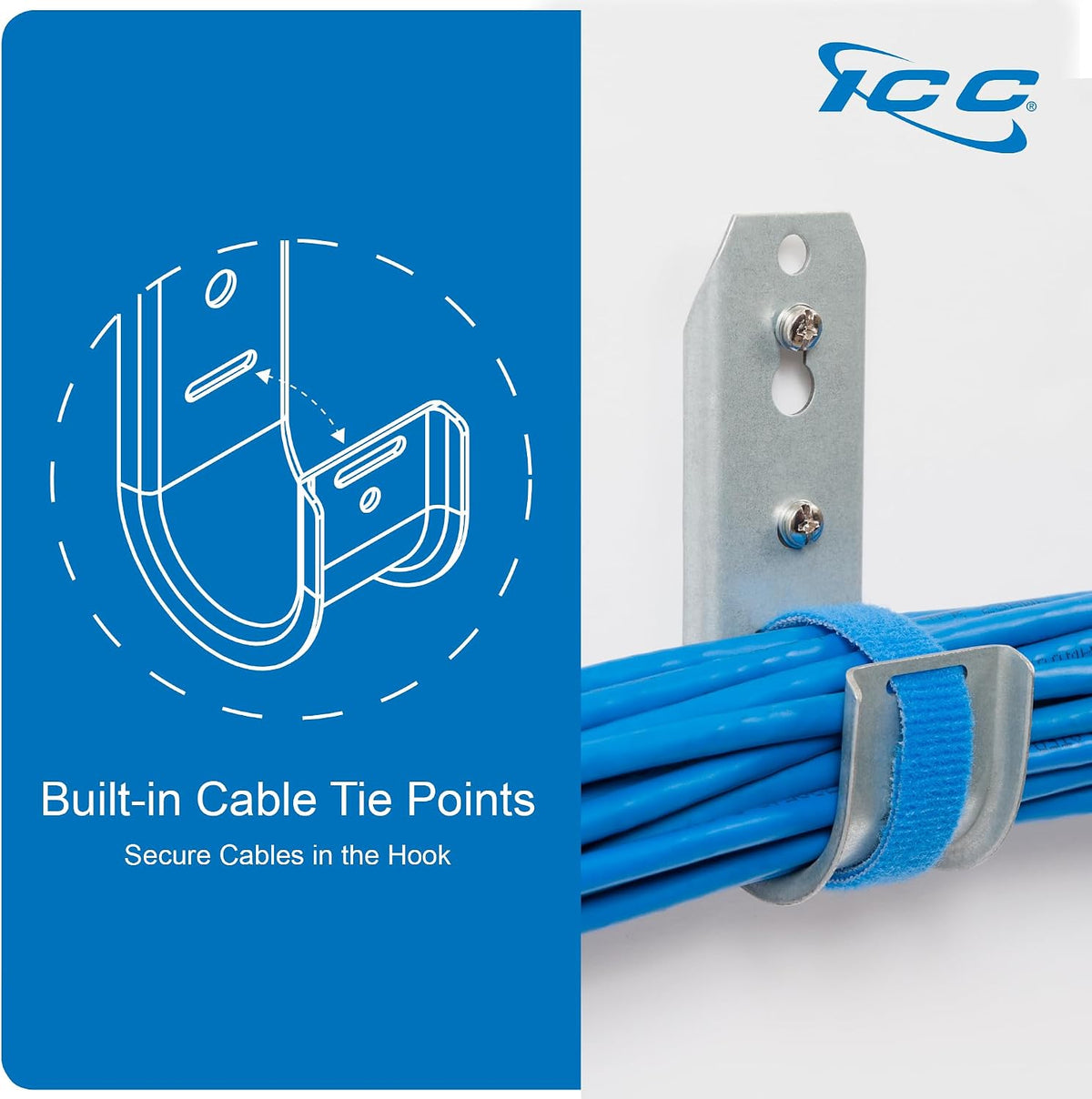 ICC 3/4-Inch Wall Mount J Hook Cable Management, Without Clip, 25-Pack