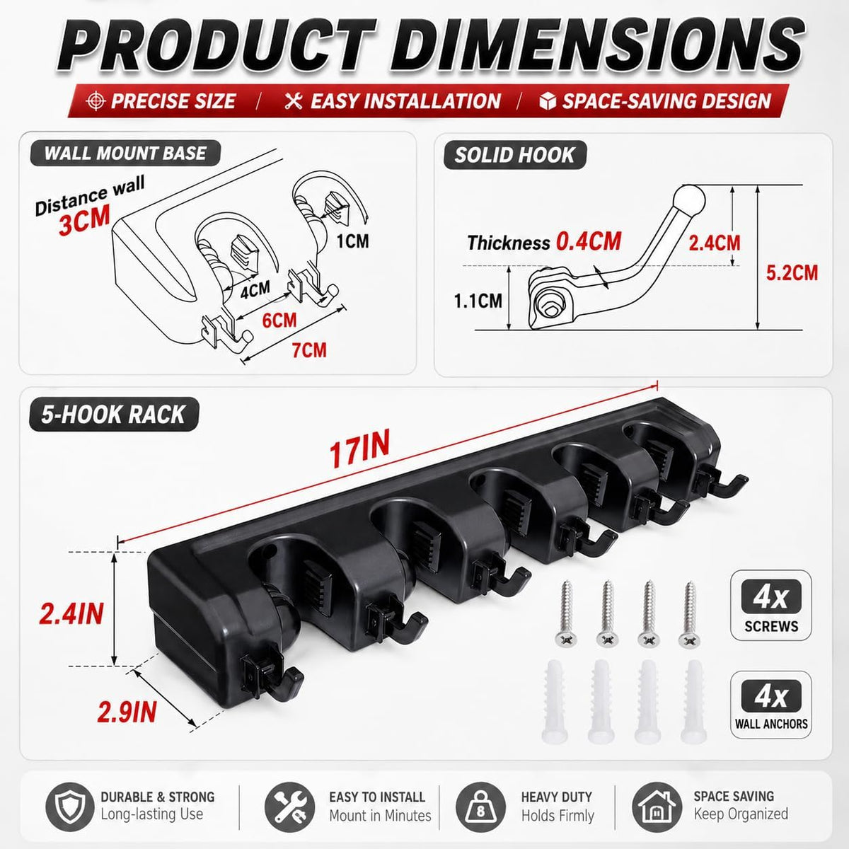 HYRIXDIRECT Broom Hanger Wall Mount, Broom Mop Organizer for Garage