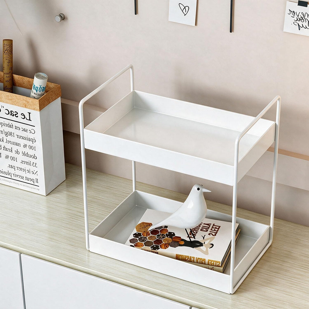 2 Tier Bathroom Counter Organizer, Vanity Storage Shelf, White