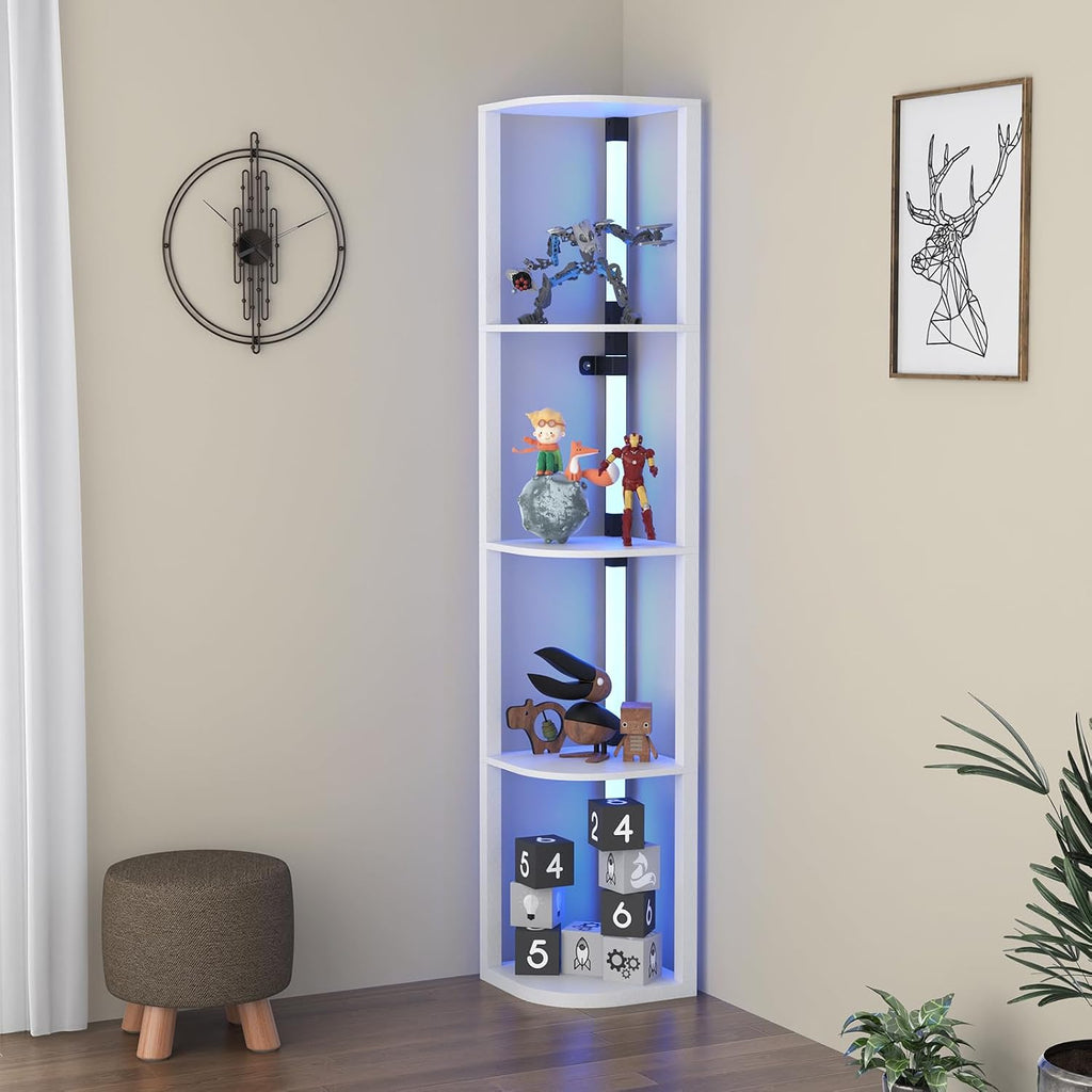 VTRIN Corner Shelf with Light, Floor Lamps with Shelves for Living Room, Small Space, Modern Home Decor Stand Sturdy 5-Tier Corner Bookshelf Cabinet Display Shelf for Collectibles, White