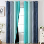 Estelar Textiler Navy Blue and Teal Gradient Blackout Curtains 102 Inches Long by ESTELARTEXTILER
