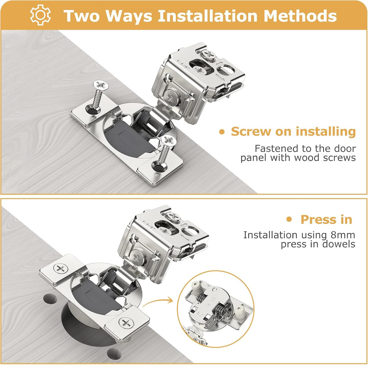 FURNIWARE 10 Pieces Soft Closing Cabinet Hinges, 1-1/4 inch Overlay Cabinet Hardware Hinges Nickel Plated- 105 Degree
