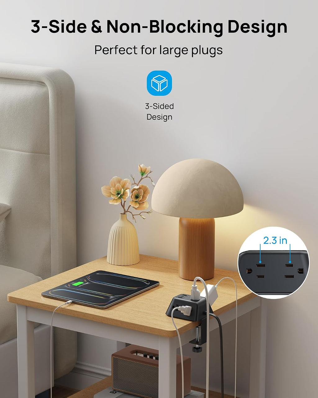 TROND Desk Clamp Power Strip with 5 AC Outlets and 3 USB Ports, Black