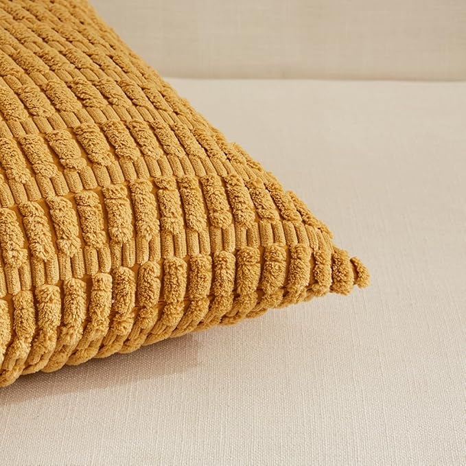 Fancy Homi 4 Packs Mustard Yellow Decorative Throw Pillow Covers 12x20 Inch - Image 4